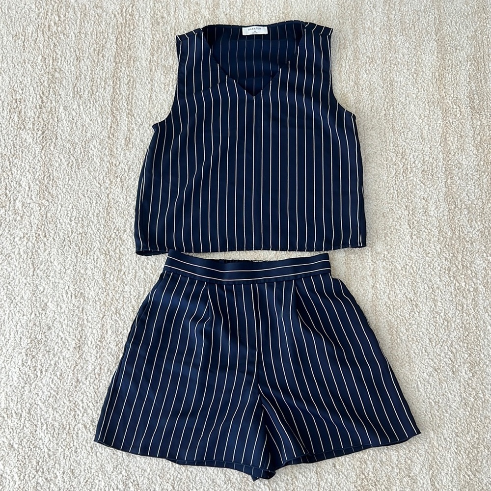 Aritzia babaton striped navy blue matching set